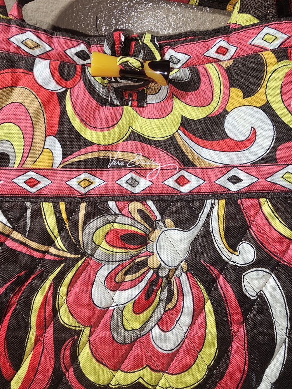 Vera Bradley Quilted Floral Tote in Black, Pink, Red & Yellow - Picture 3 of 8